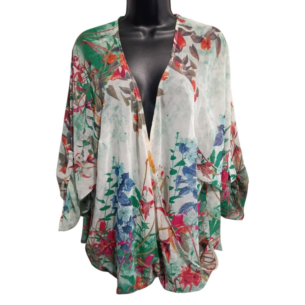 Cato Shirt Large Floral Sheer Wrapy Style Blouse Lightweight Layering Piece
